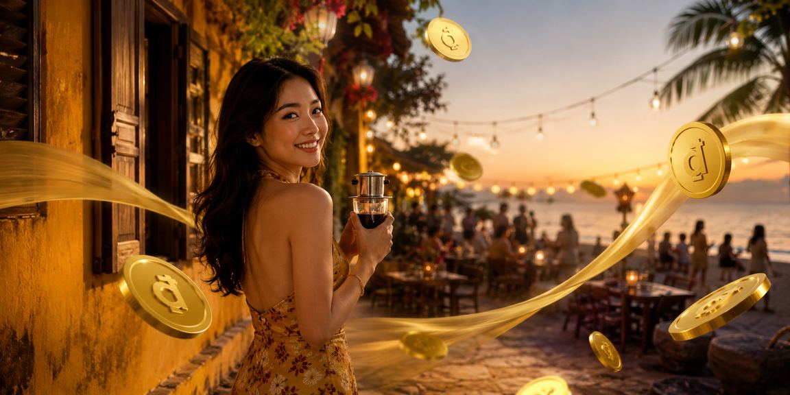 Khách hàng thư giãn tại quán cà phê Hội An sau khi nhận cashback từ tài khoản 852 thành công