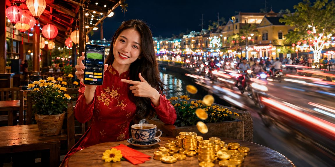 Người dùng truy cập casino trực tuyến trên điện thoại di động tại quán cà phê ở Hội An
